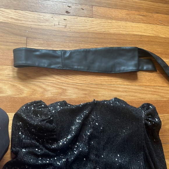 Lavish Alice Sequin Feather Embellished Midi Dress in Black size 2 - Picture 5 of 5